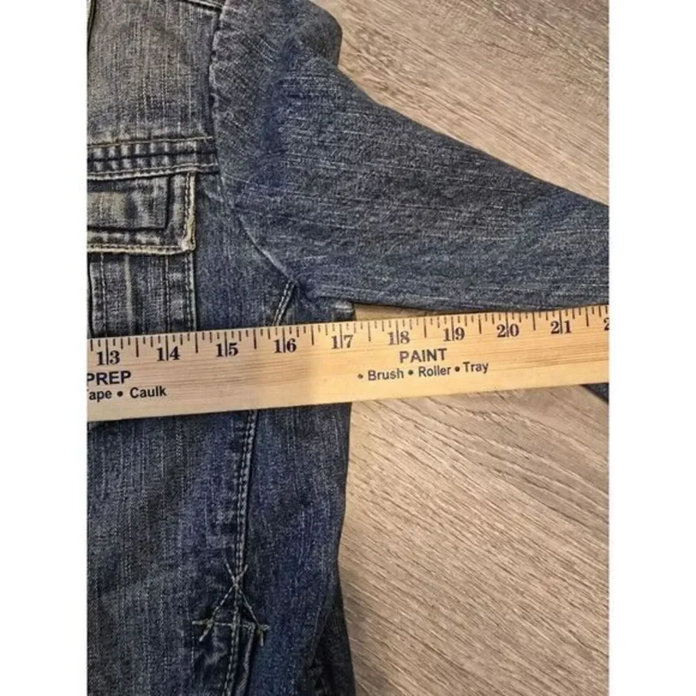 OTB Women's Distressed Blue Denim Jeans Jacket Size Large -6- Rich Mom Old Money